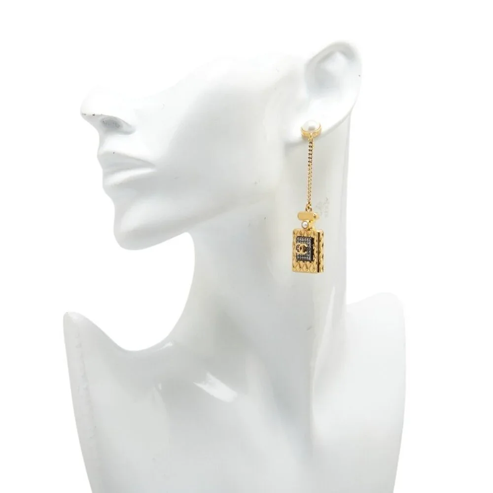 CHANEL Gold Pearl Logo Earrings